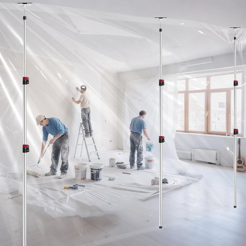 Teodute 12FT Dust Barrier Poles 4 Pack withCarry Bag, Stainless Steel Retractable Zipper Wall Poles Kit for Renovation, Remodeling and Isolation Work - Image 2